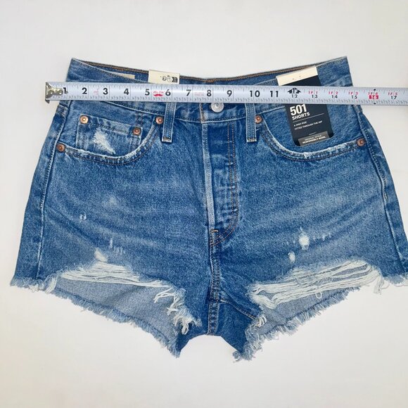 Levi’s 501 High Rise Distressed Denim Shorts Blue 27 NWT Vintage Cutoff - Picture 11 of 12